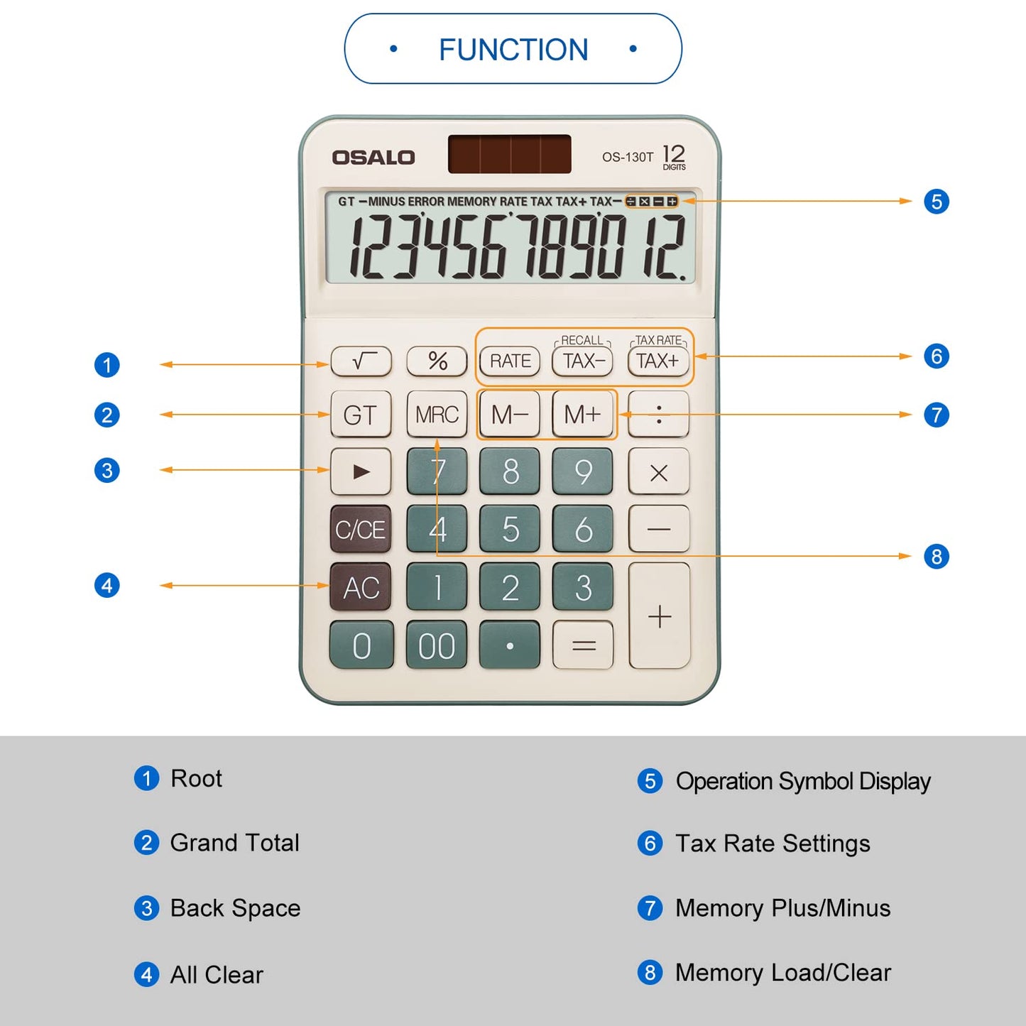 Desktop Calculator Large LCD Display 12 Digit Number Big Button Tax Financial Accounting Calculator, Battery and Solar Powered, for Desk Office Home