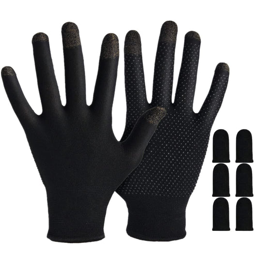 Gaming Gloves for Sweaty Hands - Rakizbe High-Sensitive Anti-Sweat Breathable Seamless Touch Screen Gloves with Thumb Finger Sleeves for iPad/Mobile