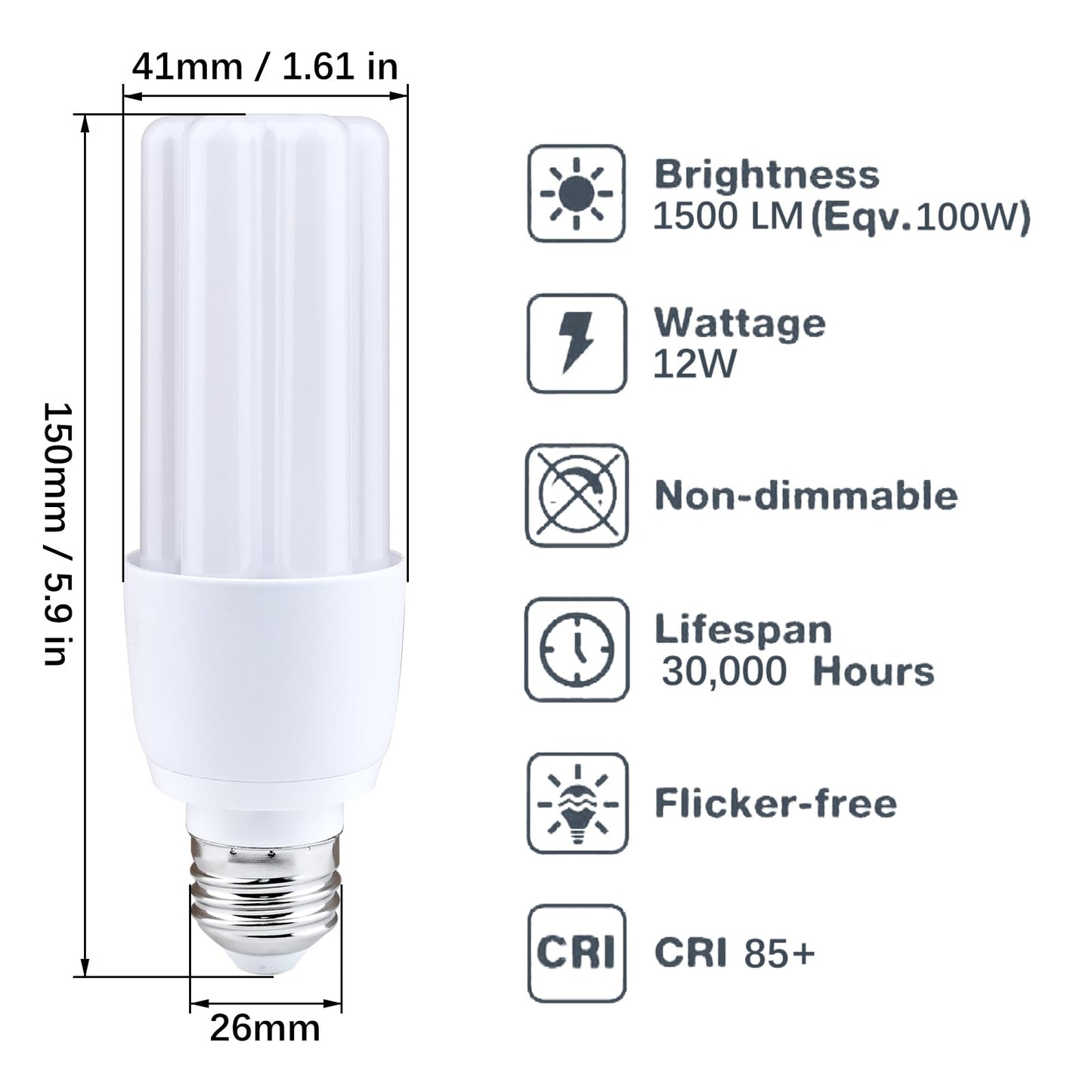 LEDBEFINE 100 Watt LED Bulb Equivalent, CFL T2 LED Light Bulb, Daylight White 5000K, Energy Efficient 12W LED Bulb 1500 lumens, Non-dimmable, 2-Pack