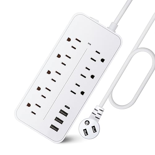 Surge Protector Power Strip, 4FT Extension Cord (2000W/10A) Flat Plug Power Strip with 8 Outlets 4 USB (1 USB C) Charging Ports, 1700 Joules Wall