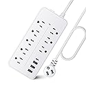Surge Protector Power Strip, 4FT Extension Cord (2000W/10A) Flat Plug Power Strip with 8 Outlets 4 USB (1 USB C) Charging Ports, 1700 Joules Wall