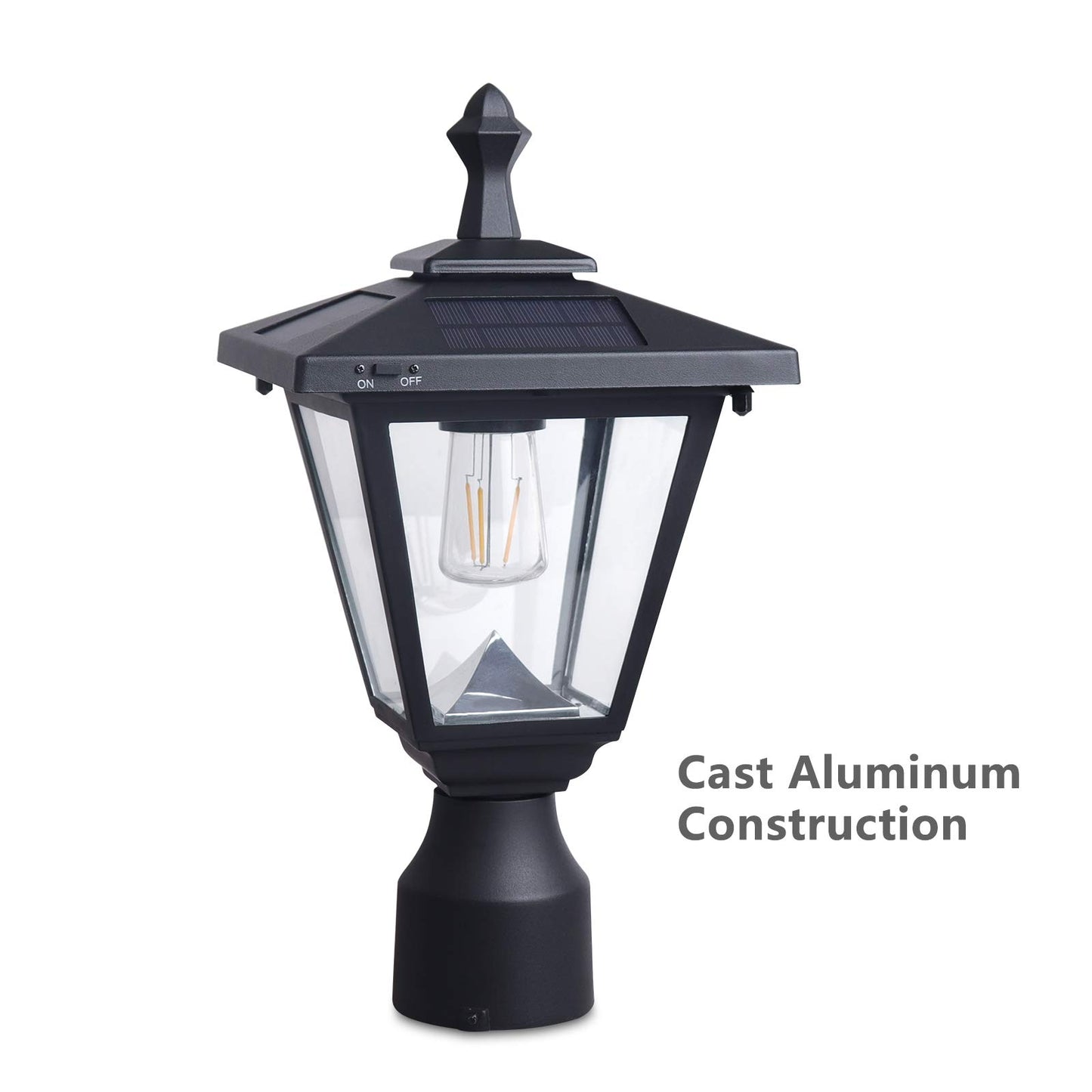 KMC LIGHTING ST4330Q-A Solar Post Lights Outdoor Die-cast Aluminum Solar Lamp Post Light Waterprooff LED Pillar Lights with Real Glass for Patio Yard