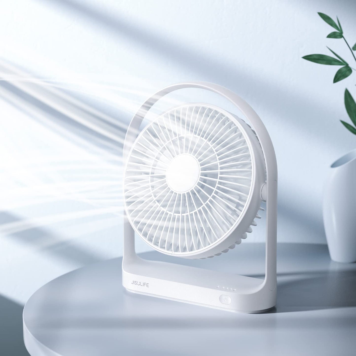 JISULIFE Desk Fan, Small Portable Battery Operated Desktop and 4000mAh USB Rechargeable Electric Table Fan with 4 Speeds, Max 15 Hrs, Strong Airflow
