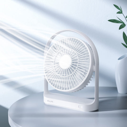 JISULIFE Desk Fan, Small Portable Battery Operated Desktop and 4000mAh USB Rechargeable Electric Table Fan with 4 Speeds, Max 15 Hrs, Strong Airflow