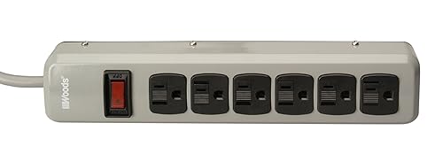 Woods 41551 6-Outlet Metal Power Strip with 8-Foot Cord; Light Grey