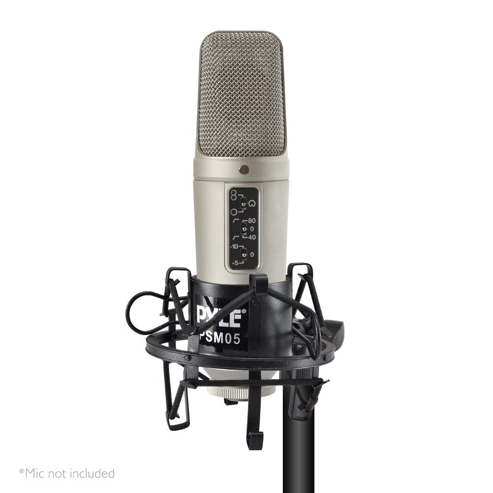 Pyle Updated Pro Shock, Clip Holder, Anti-Vibration Mount, Standard Size, Quick Angle Adjustment, Padded Mic Clamp, Easily Locks into Position
