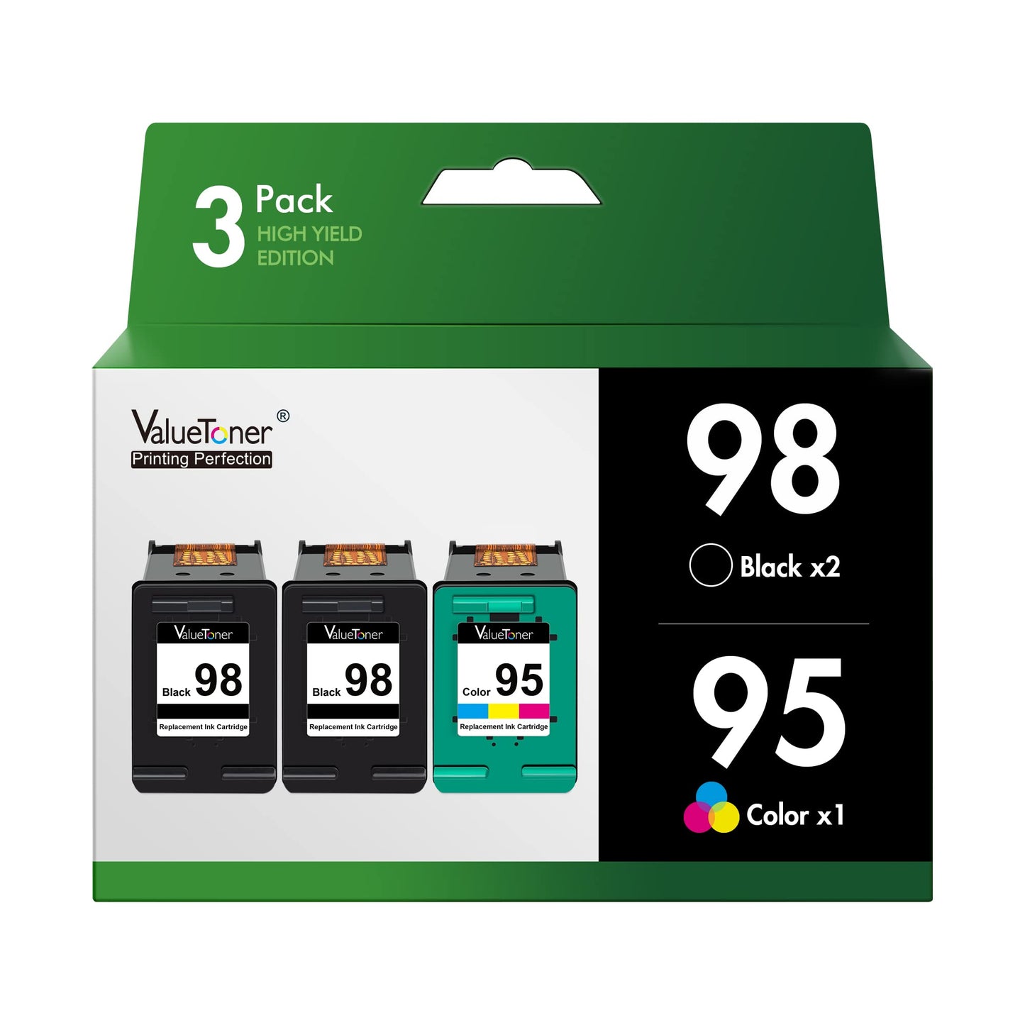 Valuetoner Remanufactured Ink Cartridge Replacement for HP 98 C9364WN & 95 C8766WN for Officejet 150 100 6310, PhotoSmart 8050 C4180 C4150, Deskjet