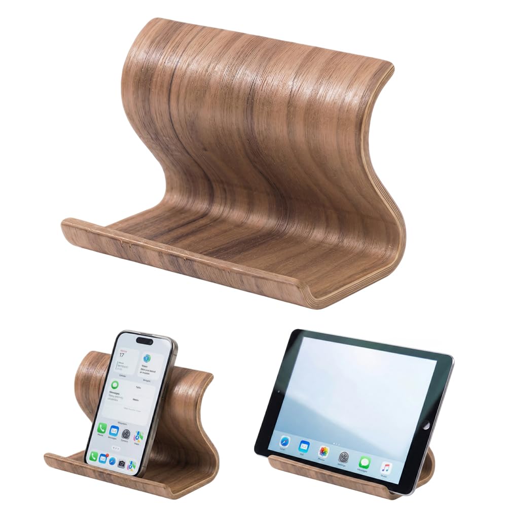Vnicstick Bamboo Cell Phone Stand Wooden Tablet Stand for Desktop, Wood Holder for iPhone iPad Tablets and All Phones