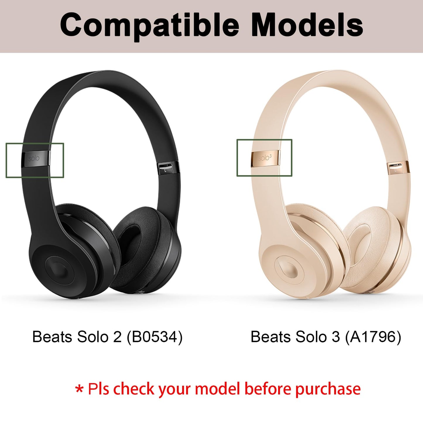 Washable Solo2 Ear Pads Replacement Compatible with Beats Solo 3/Solo 2 Wired/Wireless A1796/B0534 Headphones,Dust Proof Protein Leather Earpad