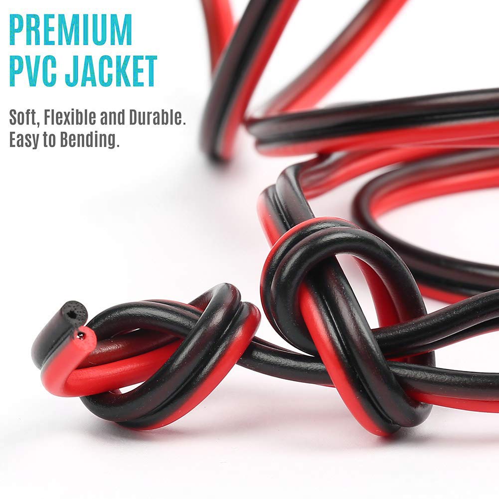VOYZ 14 AWG Speaker Wire Cable with Flex Oxygen Free Black/RED PVC Sheathing - Ideal for Solar Panels, Home Theater Speakers and Car Speakers