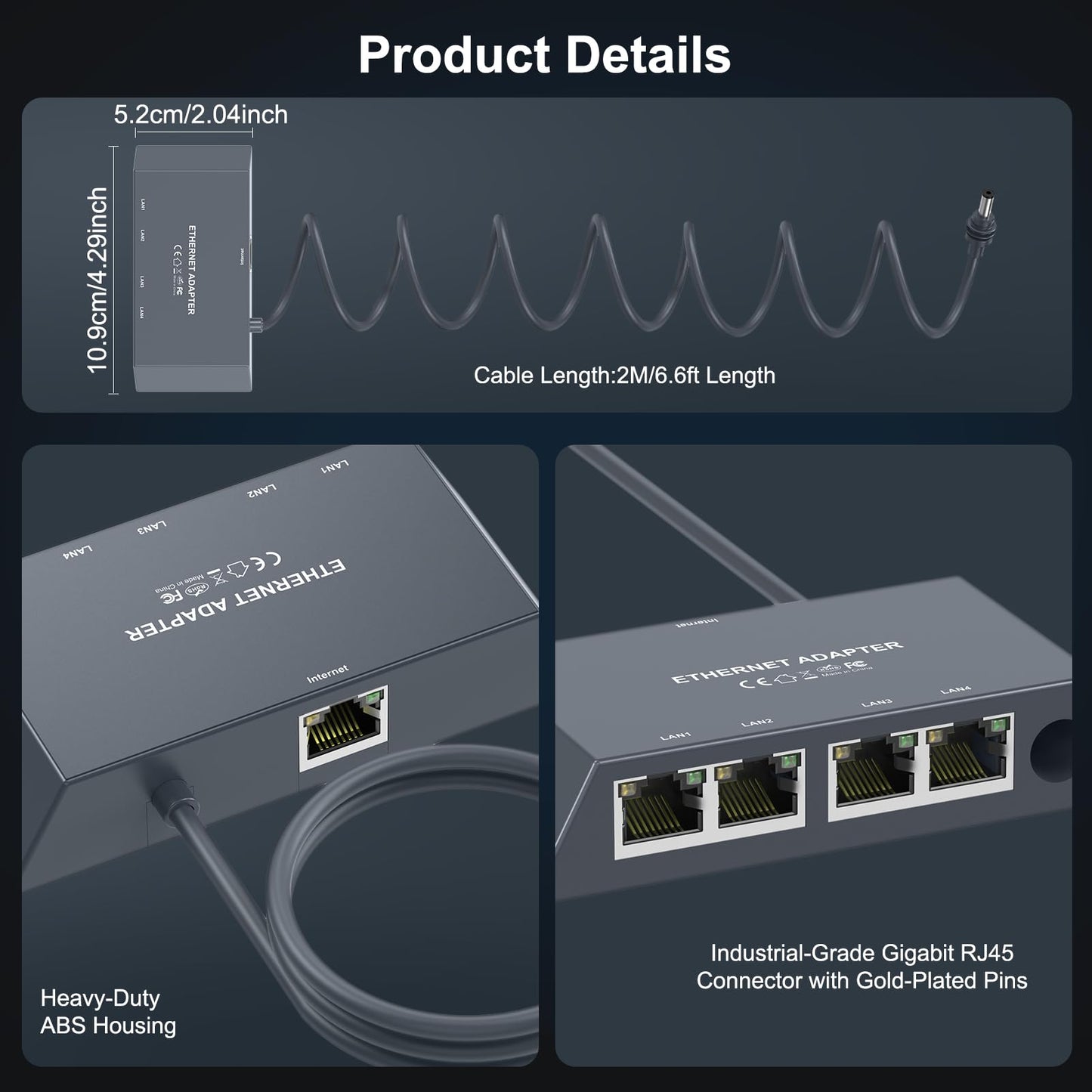 for Starlink Gen3/Mini Ethernet Adapter(2M) with 4 RJ45 Ports,Multi Ports Starlink Ethernet Adapter with Wired External Network for Other Devices