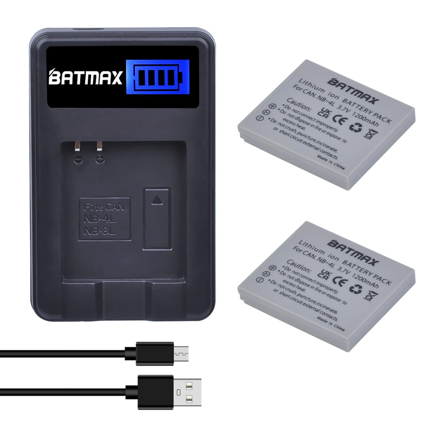 Batmax 2Pcs NB-4L Battery + LCD USB Charger for Canon PowerShot ELPH 100 HS,300 HS,SD400,SD600,SD750,SD780 is,SD960 is,SD1000,SD1100 is,310