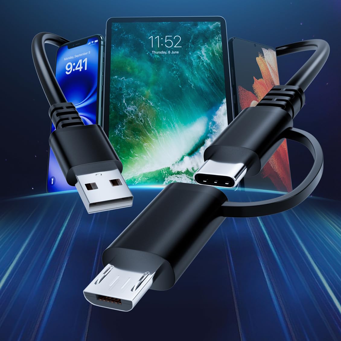 Micro USB Cable 6ft Long Android Charger Cable for Samsung Tablet Charger Cord with USB C Adapter Fast Android Phone USB Charging Cord for Samsung