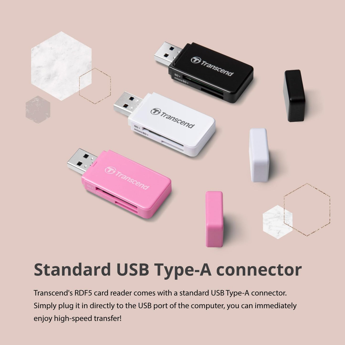 Transcend USB 3.1 SDHC/SDXC/ microSDHC/SDXC Card Reader, TS-RDF5R (Pink)