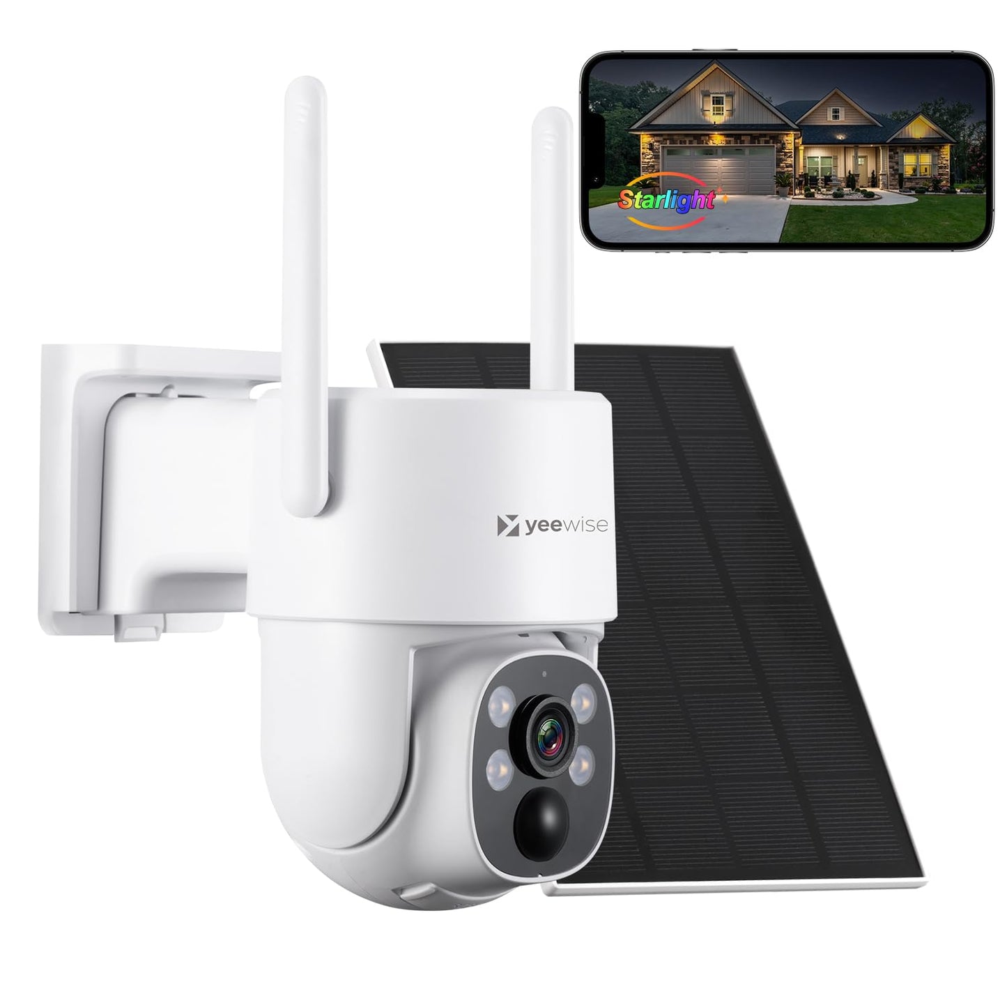 yeewise 2K NightColor Solar Security Camera, Wireless Pan & Tilt Battery Camera with Auto Tracking, Dual-Band Wi-Fi 6, Smart PIR Motion Detection