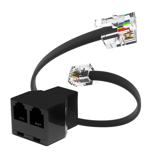 RetailAndBulk Telephone Cord and Splitter 2-Way Phone Line Adapter with Custom Length RJ11 Cord - 2 Inch to 15 FT Cable for Landline, Fax, DSL Modem
