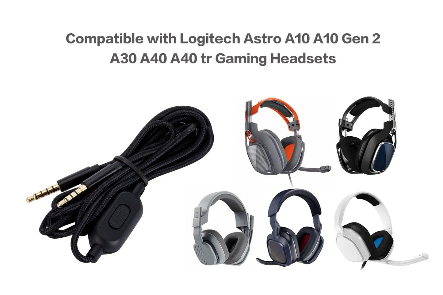 UNCLE LIGHT 2M Black Gaming Headset Replacement Cable, Compatible with Logitech A10 A10 Gen 2 A30 A40 A40 tr, 3.5mm Audio Line, Inline Mute Cord