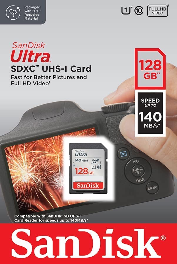 SanDisk SDXC 128GB SD Ultra Memory Card Works with Canon EOS Rebel SL3, SL2, SL1 Digital Camera (SDSDUNB-128G-GN6IN) Bundle with Everything But
