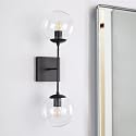 Ynzefly Wall Sconces Black, 2-Lights Mid Century Modern Bathroom Vanity Lights with Clear Glass Globe Shades Industrial Wall Light Fixtures