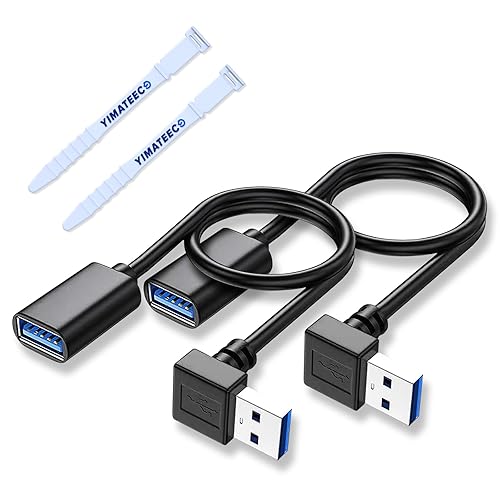YIMATEECO USB3.0 Extension Cable Up Angle, 11.8 inch USB Male to Female Data Cable, 90 Degree USB Adapter with Gold Plated Contacts for U-SB Flash