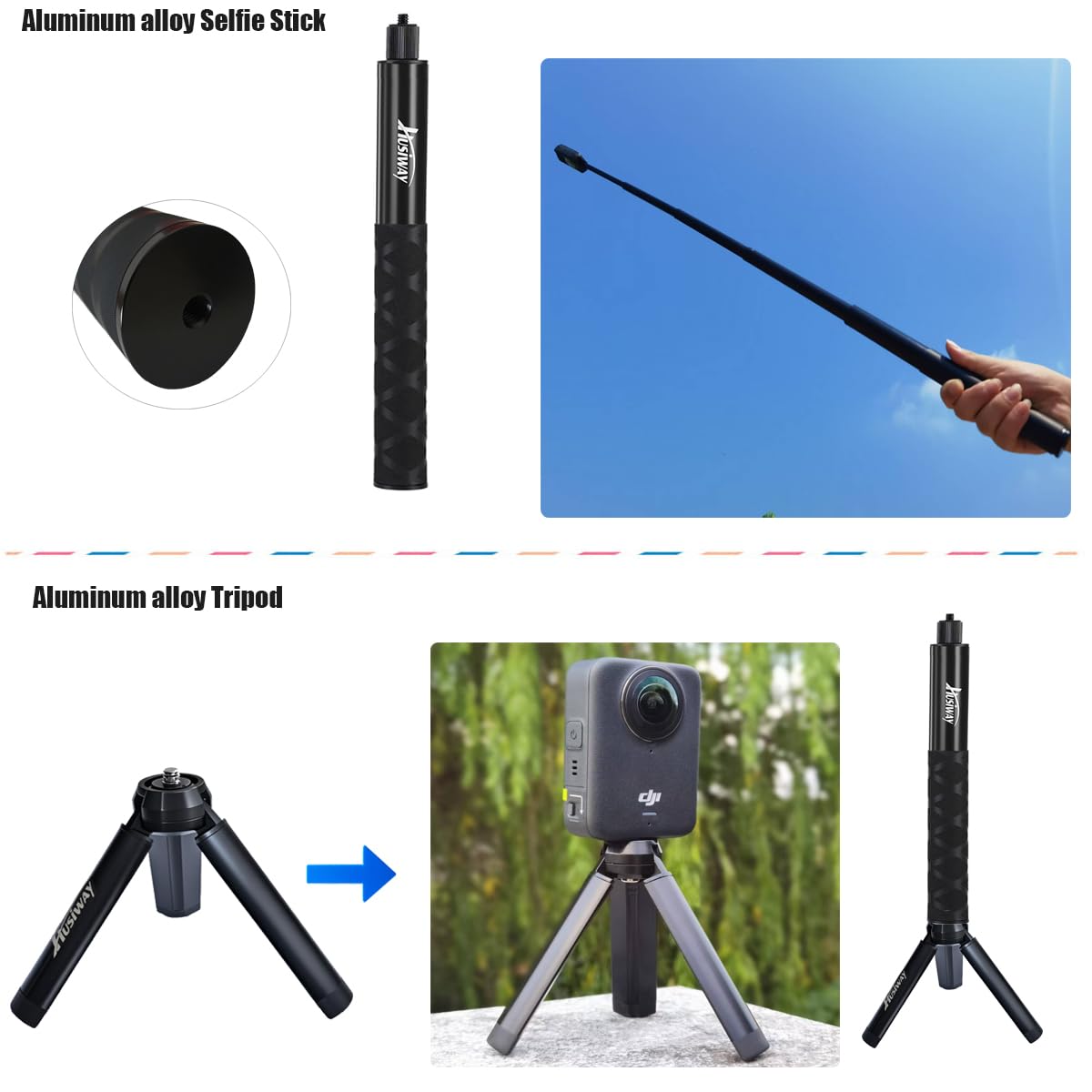 Husiway Accessory Kit for DJI Osmo 360 Magnetic Mount Bundle with Carrying Case Selfie Stick Glass Screen Protector Silicone Case Head/Chest Strap