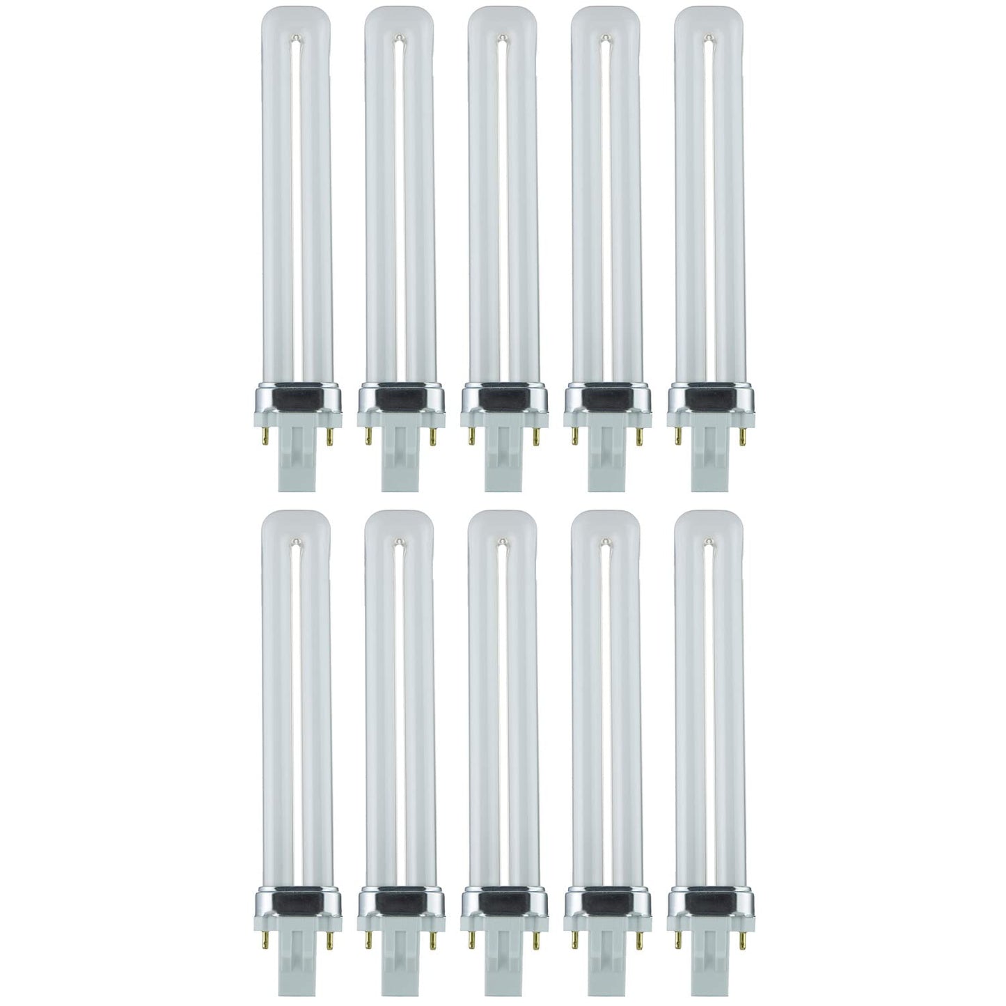 Sunlite PL13/SP65K Compact Fluorescent Single U-Shaped Twin Tube Light Bulb, 13 Watts, 120 Volts, 720 Lumens, 2-Pin GX23 Base, 6500K Daylight, 10 Pack