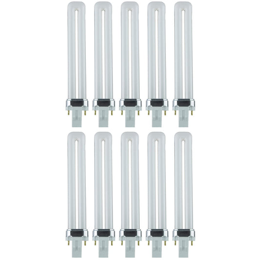 Sunlite PL13/SP65K Compact Fluorescent Single U-Shaped Twin Tube Light Bulb, 13 Watts, 120 Volts, 720 Lumens, 2-Pin GX23 Base, 6500K Daylight, 10 Pack