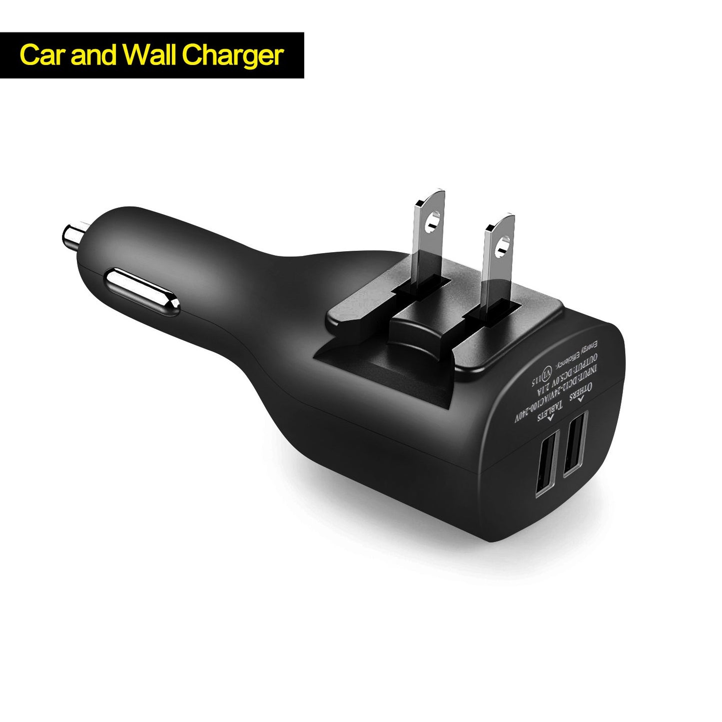 NDLBS 2Pack USB Car Charger, 2-in-1 Portable With Foldable Plug Wall Charger for iPhone X XR XS 7 8 Plus Note 8 9 Galaxy S8 S9 Plus LG Pixel