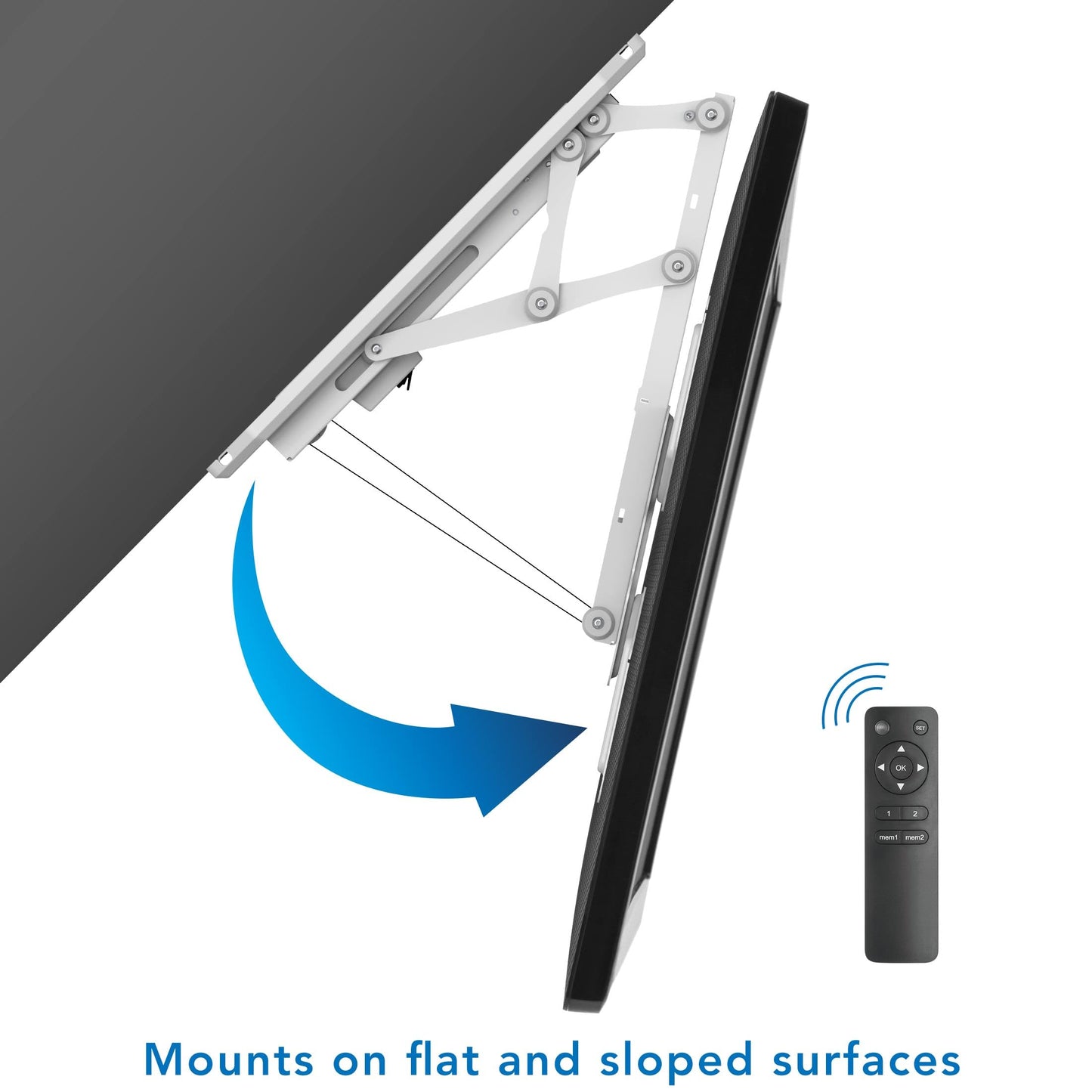 Mount-It! Motorized Ceiling TV Mount with Remote, Electric Flip Down Fold Up Pitched Roof Mount Fits 32, 37, 40, 47, 50 and 55 Inch Flat Screen TVs