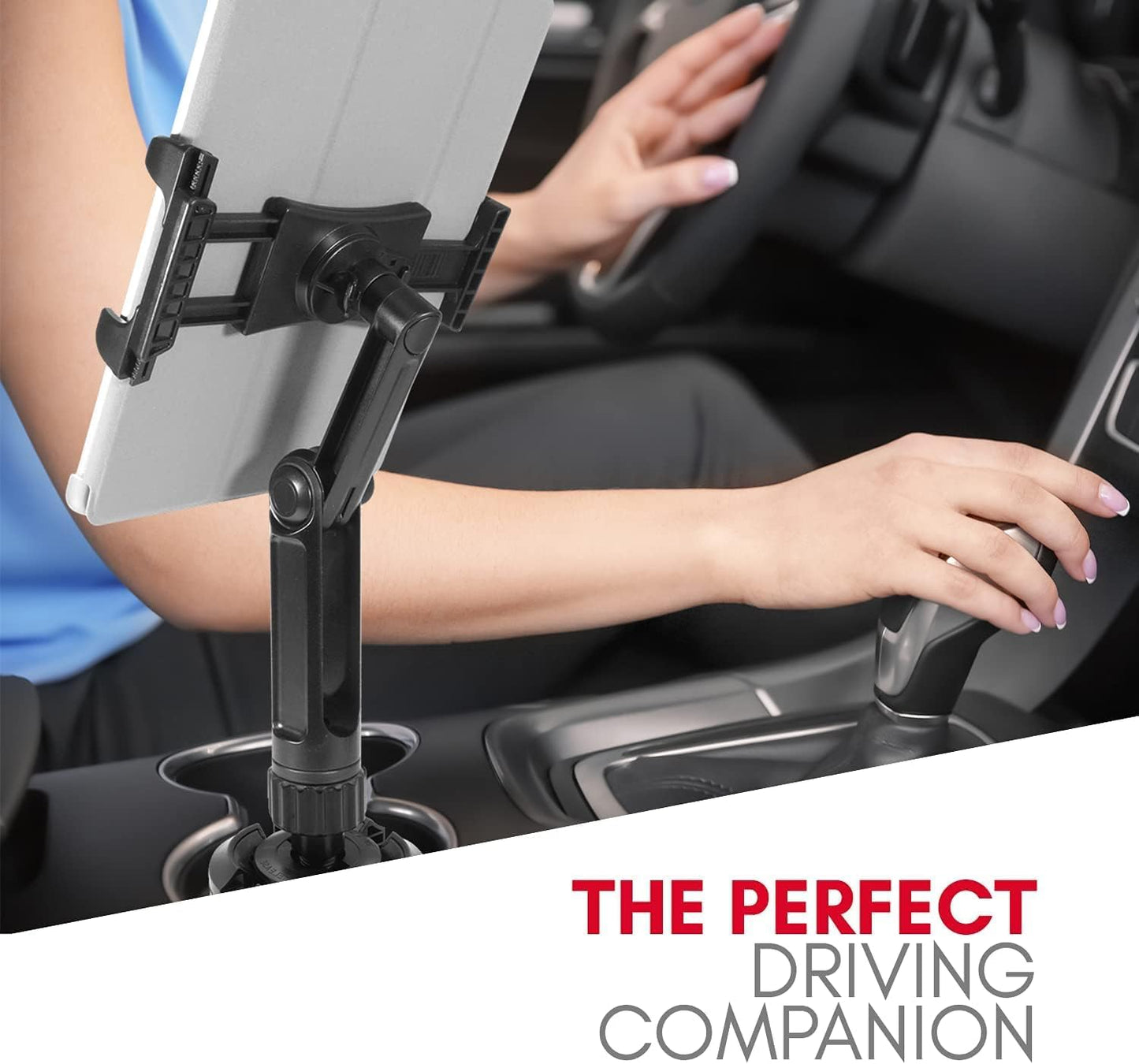 Macally Cup Holder Tablet Mount - Heavy Duty iPad Cup Holder Car Mount Stand or Tablet Holder for Car, Truck, and Vehicle - Fits Devices 3.5" - 8”