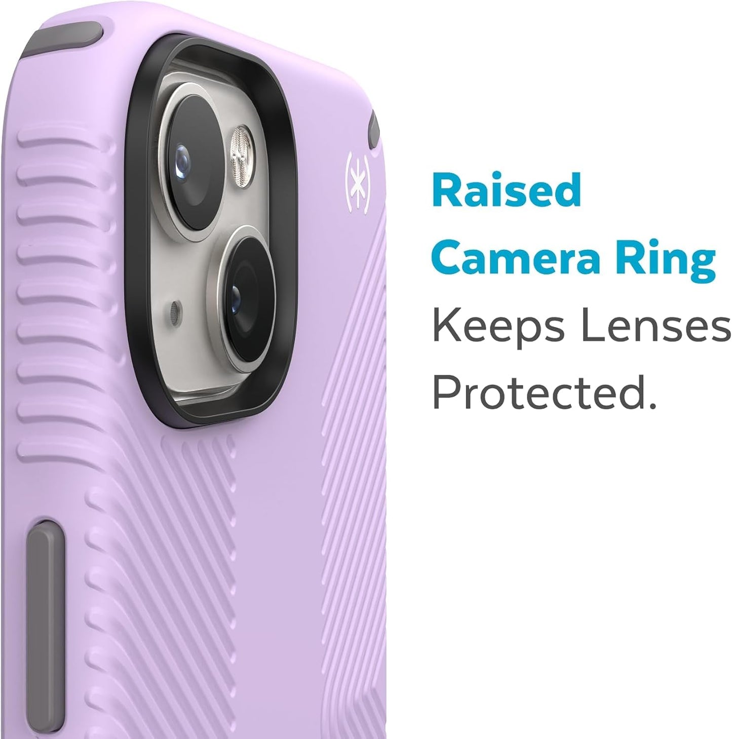 Speck Presidio2 Grip MagSafe Case for iPhone 14/13/16e (6.1”) - Slim Dual-Layer Drop & Scratch Protection, Anti-Slip Grip - Spring Purple/Cloudy