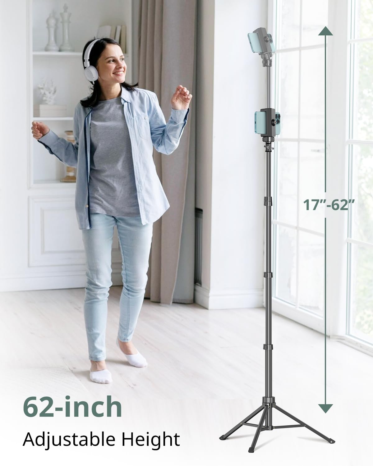 SENSYNE 62" Phone Tripod & Selfie Stick, Extendable Cell Phone Tripod Stand with Wireless Remote and Phone Holder, Compatible with iPhone Android