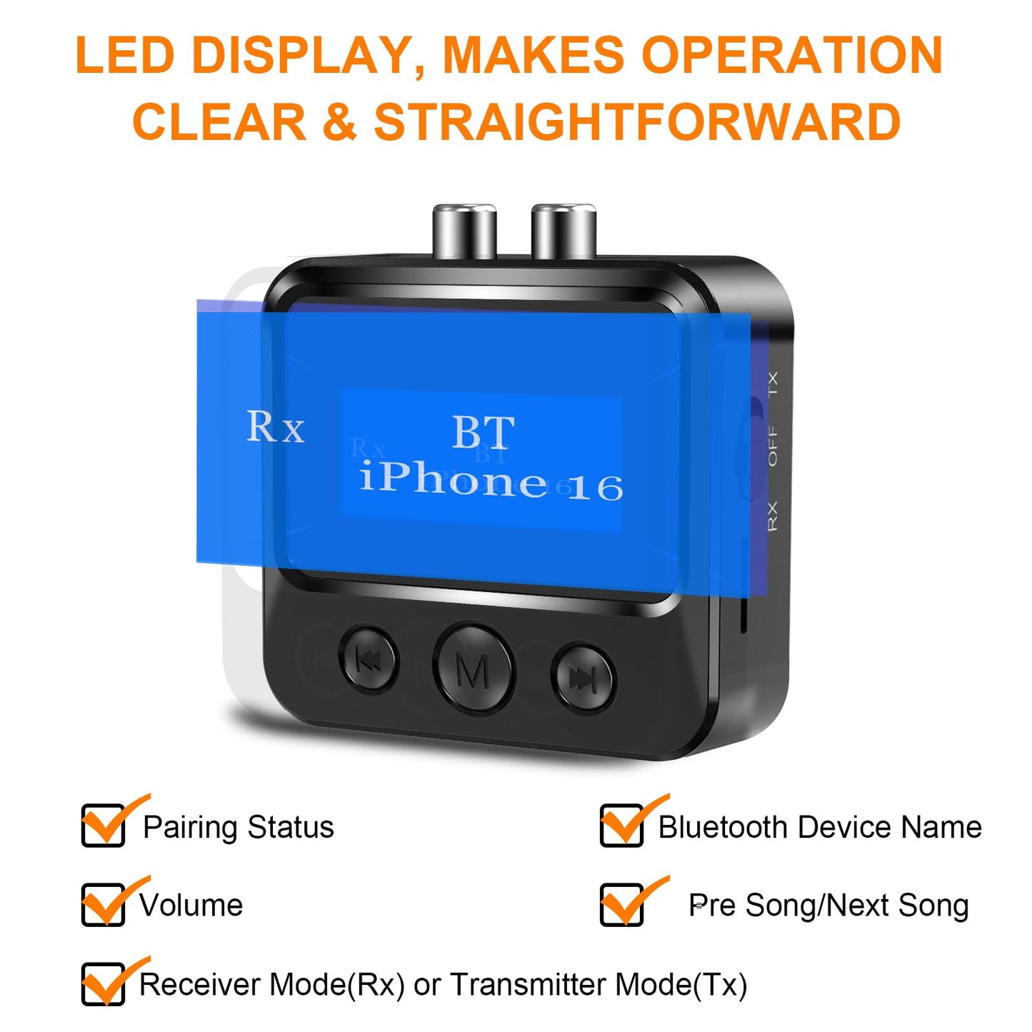 Bluetooth Transmitter Receiver for TV, with RCA 3.5mm AUX & Display Audio Adapter for Home Stereo, Bluetooth Transmitter