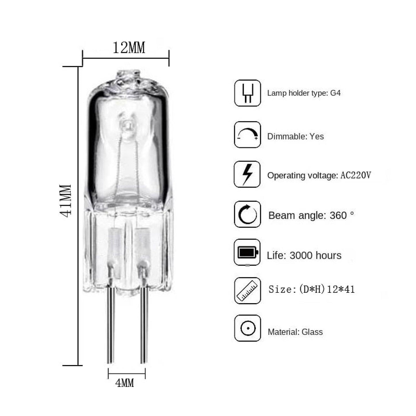 WOLTHID G4 AC120V 35W G4 Bi-Pin Light Bulbs 220V 50W Warm White 2700K Halogen Lamps Dimmable for Home Lighting Kitchen Hood 5PCS 120V-35W