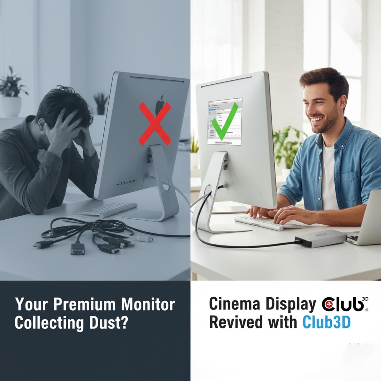 Club3D CAC-1510-A USB Type C to Dual Link DVI-D Cable Adapter Support 3840x2160@30hz, 2560x1600@60Hz HDCP Off for Apple Cinema Displays M/F