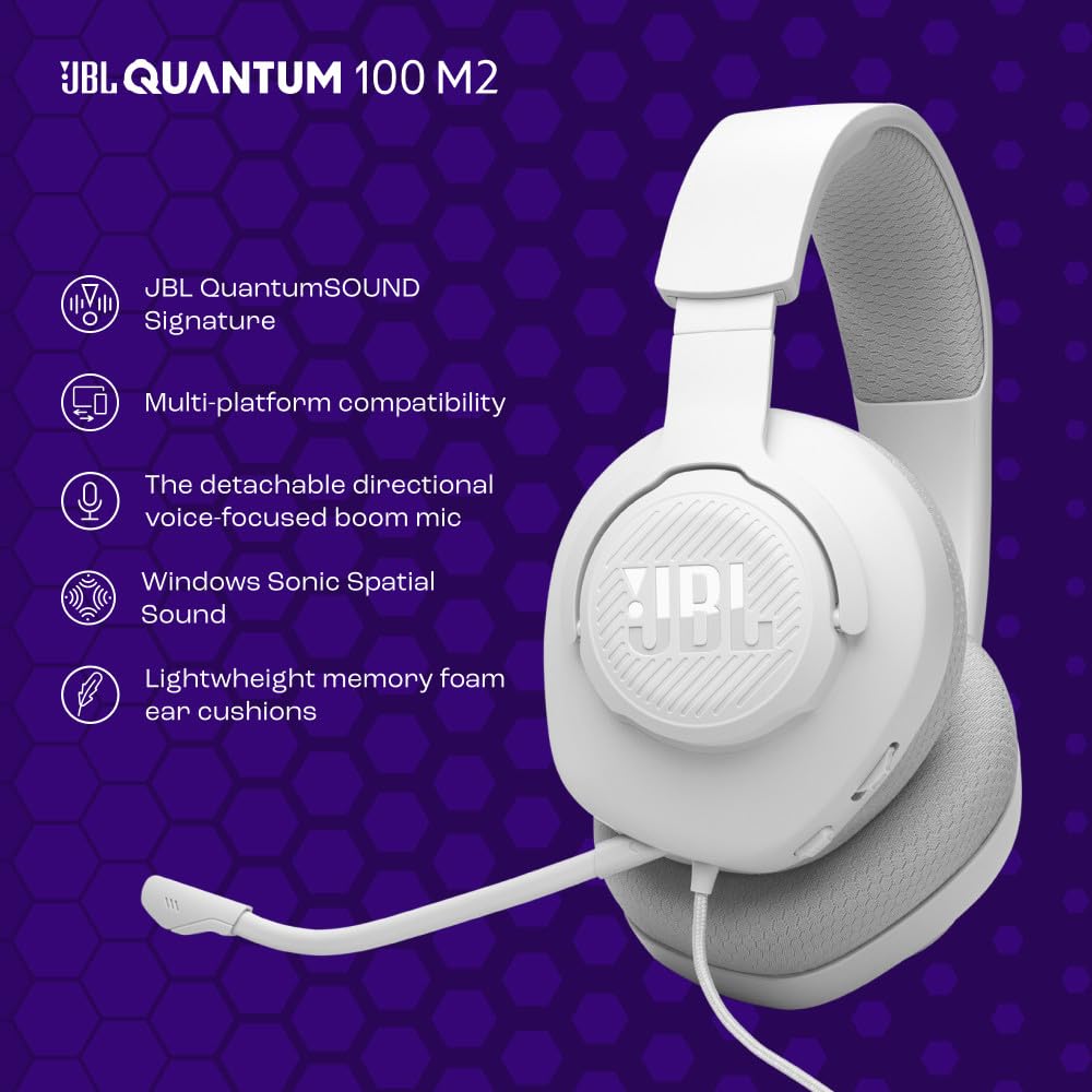 JBL Quantum 100M2 - Wired Over-Ear Gaming Headset with omnidirectional, Detachable mic with Mute Option and Fabric-Covered Memory Foam Ear Cushions…