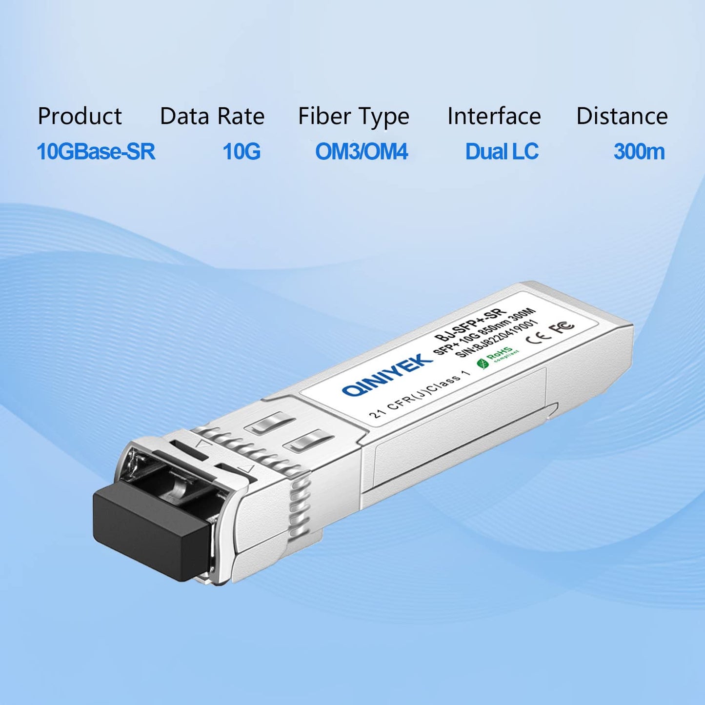 2Pack 10GBase-SR SFP+ Transceiver, SFP+ Multi-Mode to LC Module, 850nm MMF,up to 300 m,Compatible with Cisco SFP-10G-SR, Unifi UF-MM-10G, Meraki