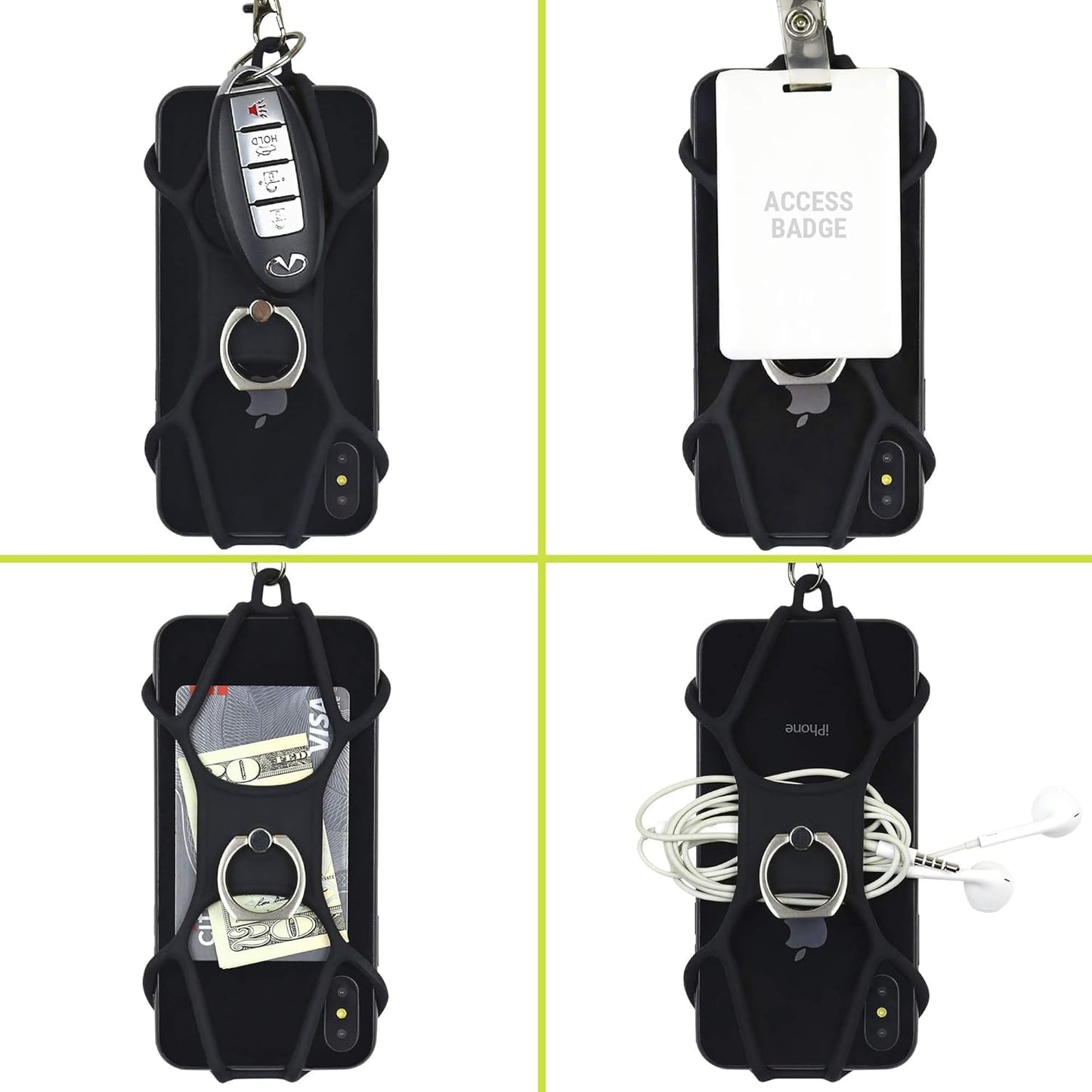 Gear Beast Cell Phone Lanyard, Silicone Smartphone Holder Case and Neck Strap Compatible with Most Phones, Black