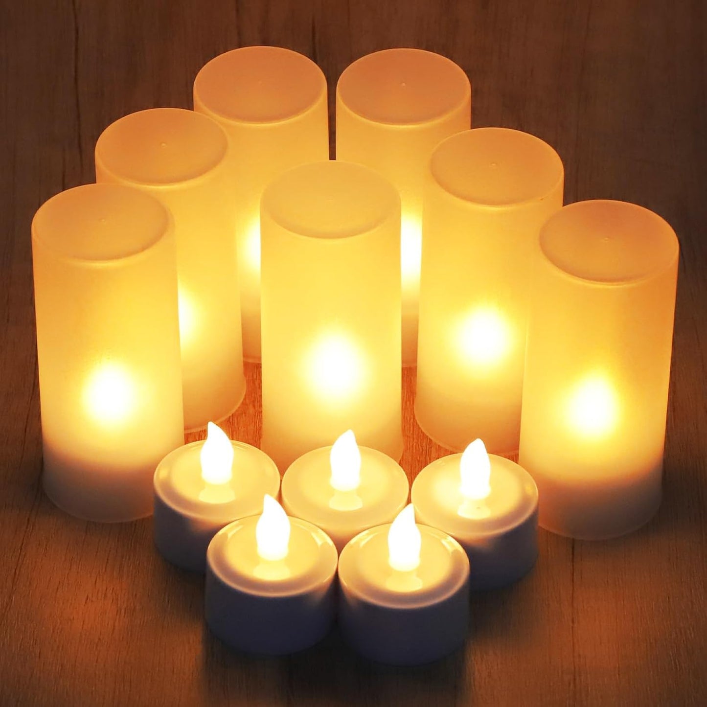 EuroFone 12PCS Flameless Candles - Rechargeable LED Tea Lights, Battery-Operated Electric Candles with Charging Base. Perfect Fake Candles for Wedding