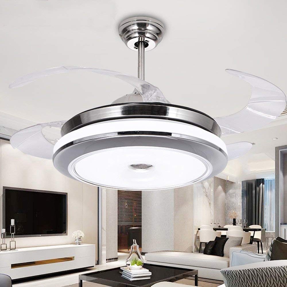 FINE MAKER 36" Ceiling Fans with Lights Remote Control, Modern Silver Retractable Ceiling Fan with 3 Colors Change 3 Speeds Contemporary Fandelier