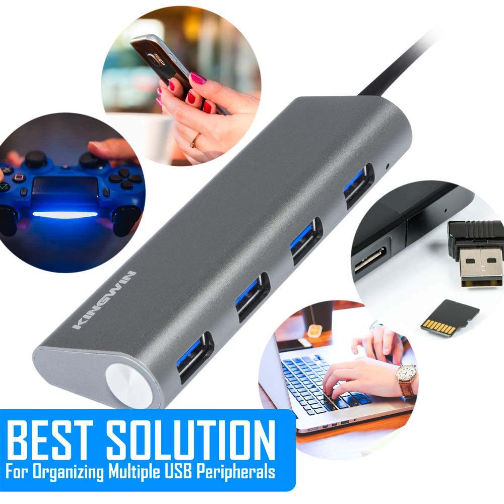 USB Hub 4-Port (5Gps) Transfer Speed Kingwin Data Hub for Flash Drive & Card Reader on MacBook Pro, Mac Computer, Mini Computer, Mac Pro, and more