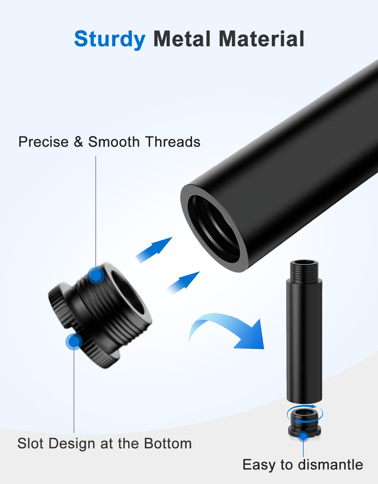 2.99 Inch Mic Stand Extension Tube 2 Pieces 5/8 Inch Microphone Extension Pipe Aluminium Alloy Stand Extenders Screw Boom Tubes with 2 Metal Adapters