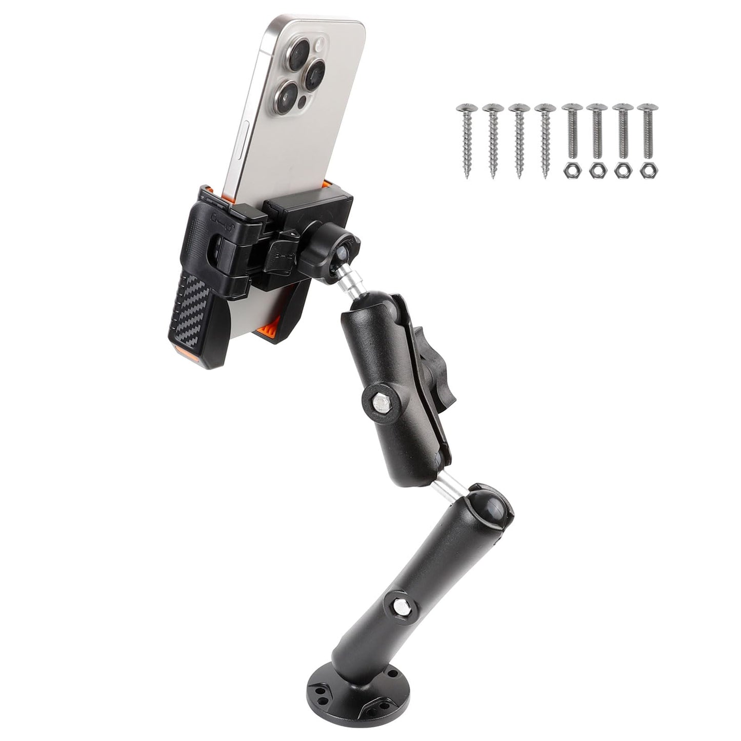 xik Phone Mount Holder with Double Adjustable arm for Boat Kayak Car Truck UTV - Round AMPS Base, [1s Lock & Release][360°Adjustable], Fits 4.7"-7.2"