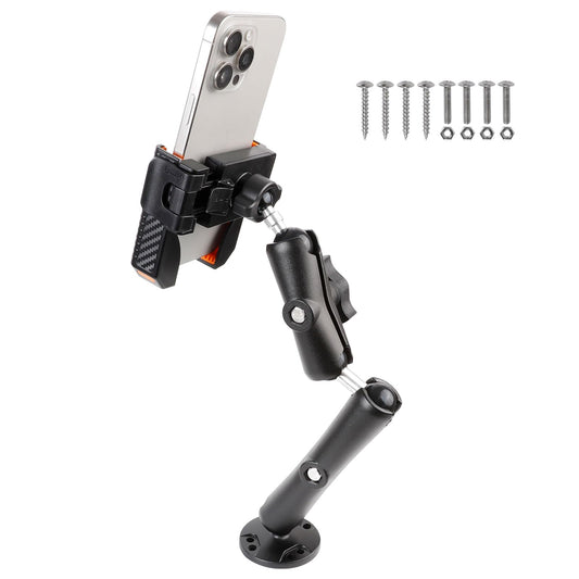 xik Phone Mount Holder with Double Adjustable arm for Boat Kayak Car Truck UTV - Round AMPS Base, [1s Lock & Release][360°Adjustable], Fits 4.7"-7.2"