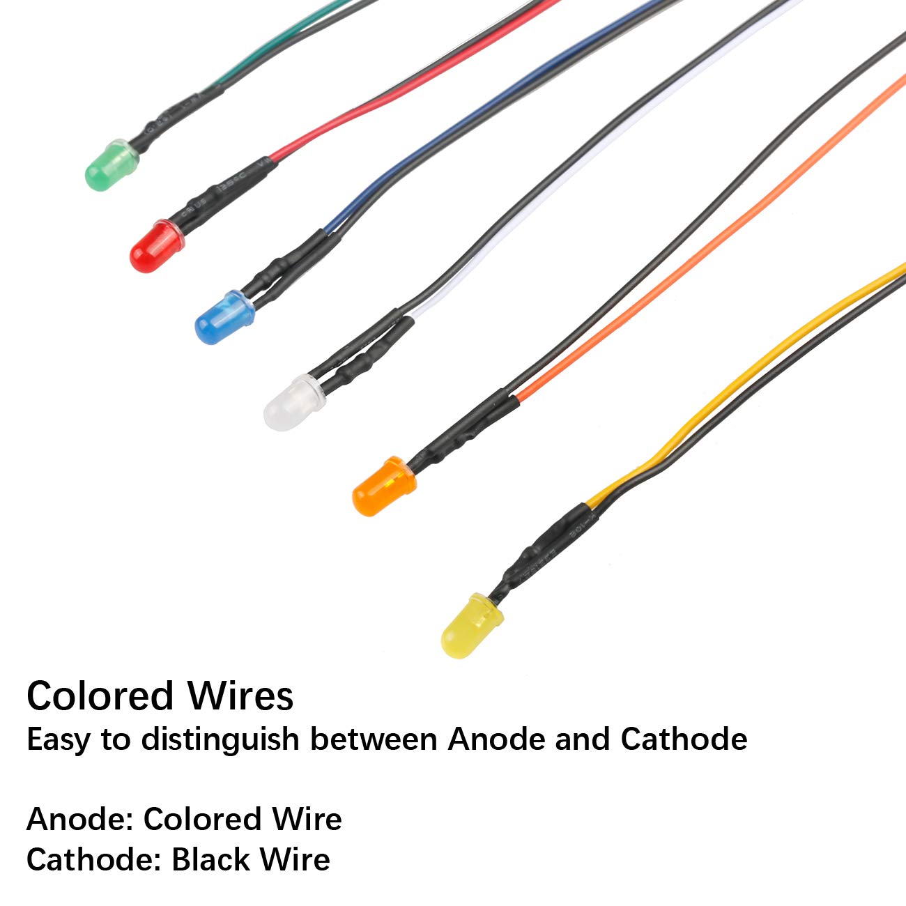 EDGELEC 50pcs 12 Volt 5mm Warm White LED Lights Emitting Diodes, Pre Wired 7.9 Inch DC 12V LED Light Diffused Colored Lens Small LED Lamps