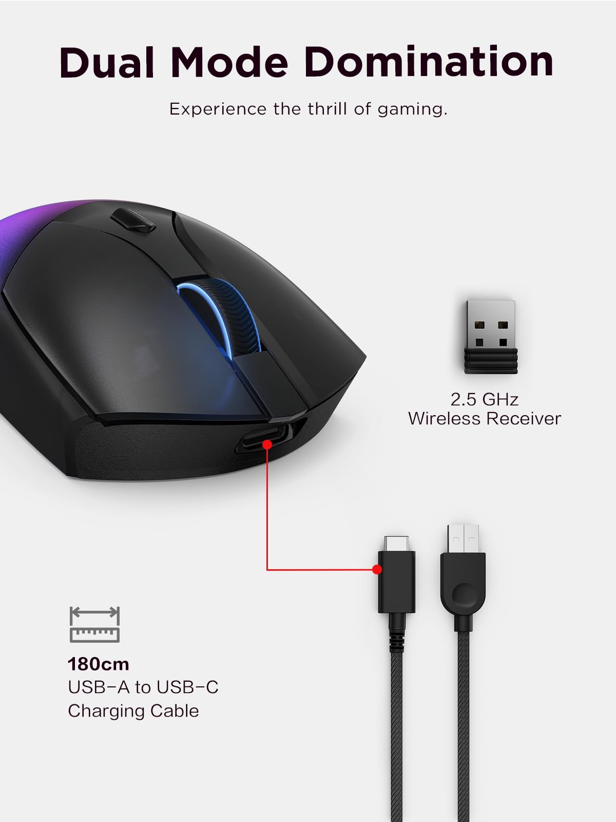 Lenovo Legion M410 Wireless RGB Gaming Mouse - 6 Button Palm Grip Mouse with 16,000 DPI, 53 Hour Rechargeable Battery, 2-Zone RGB Lighting, NVIDIA
