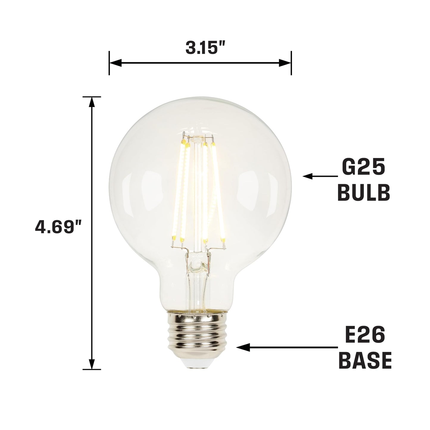 Westinghouse 4317200 5.5 Watt (40 Watt Equivalent) G25 Dimmable Clear Filament LED Light Bulb, Medium Base