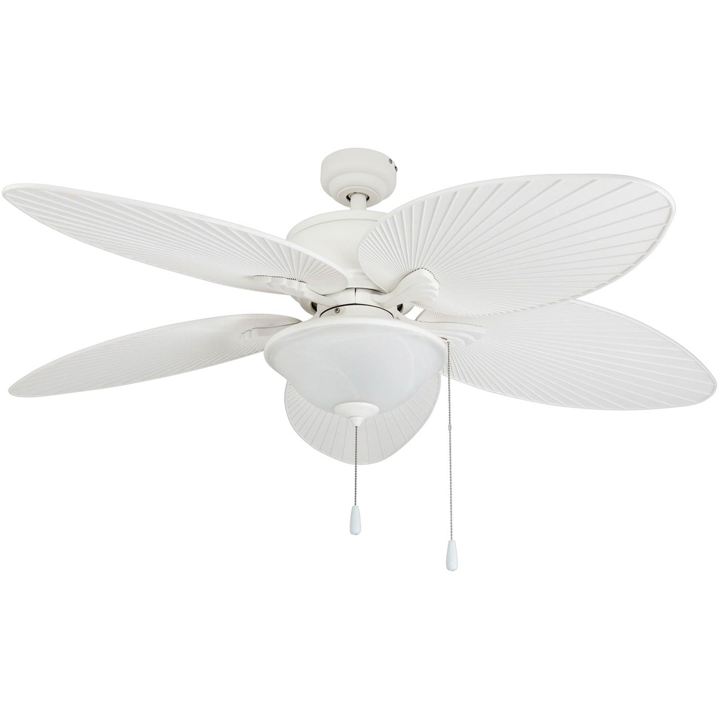Prominence Home Solana Tropical 52 Inch Indoor Outdoor Ceiling Fan with Glass Bowl Light Kit, Pull Chain, 5 Leaf Blades with Reversible Motor, White
