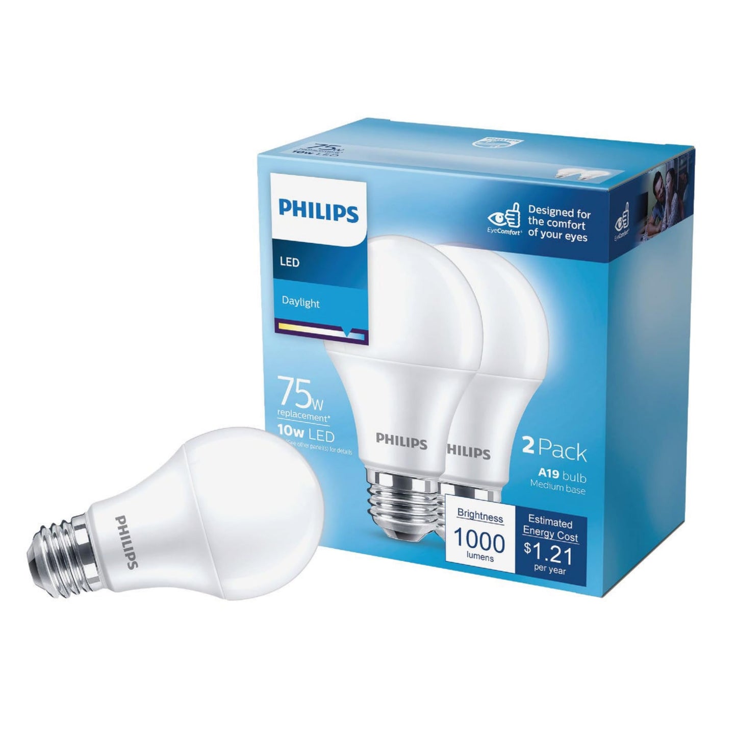 PHILIPS LED Frosted Dimmable A19 Light Bulb - EyeComfort Flicker Free - 12.2W=75W - 1100 Lumen - Daylight (5000K) - E26 Base - Indoor - Title 20