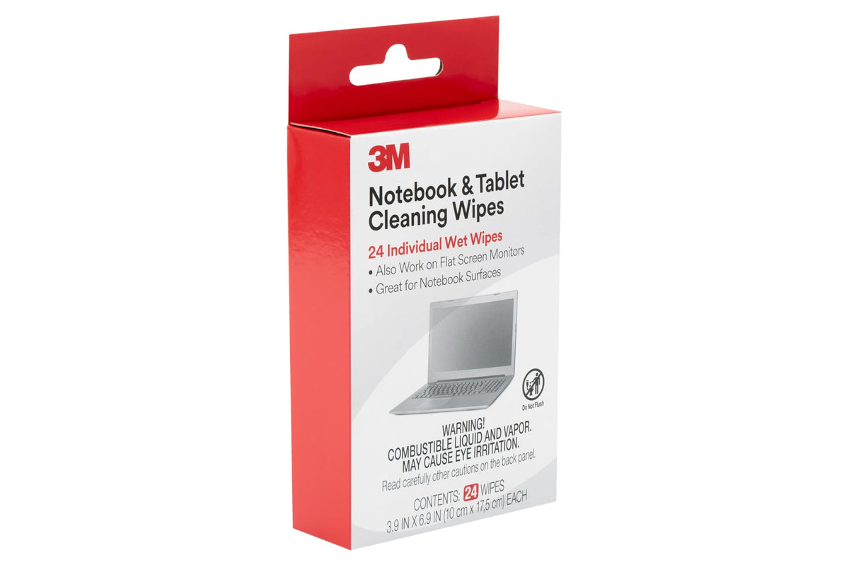 3M Notebook Screen Cleaning Wet Wipes, Cloth, 7 x 4, White, 24/Pack, Sold as 1 Package